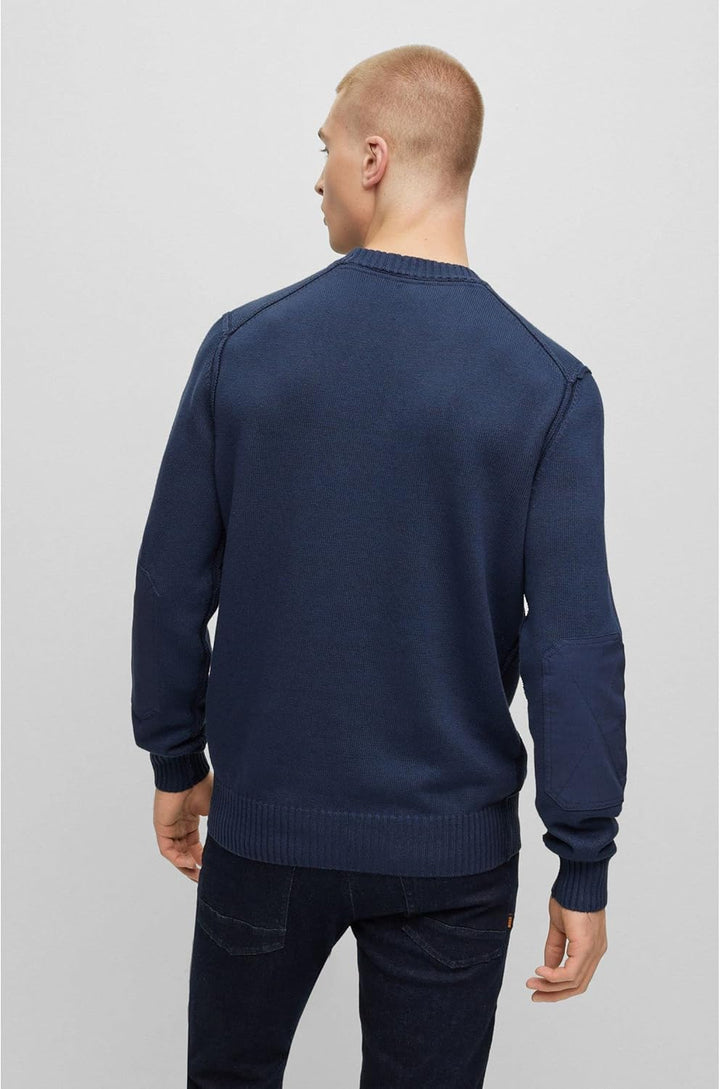BOSS Herren Aropo Pullover aus Baumwolle und Leinen mit Ellbogen-Patches aus Stretch-Baumwolle M Dun