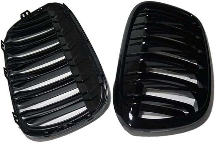 HZTWFC Ein Paar glänzender schwarzer Dual-Schiefergrilles Frontstossstange Nierenkühler für BMW x1 F