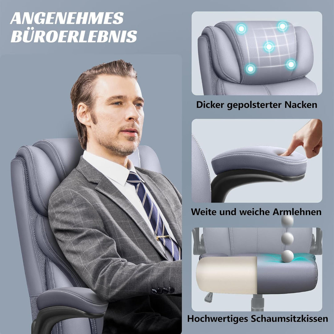 FelixKing Chefsessel, Ergonomischer Bürostuhl, Grosser und hoher Computerstuhl, Home Office Stuhl mi