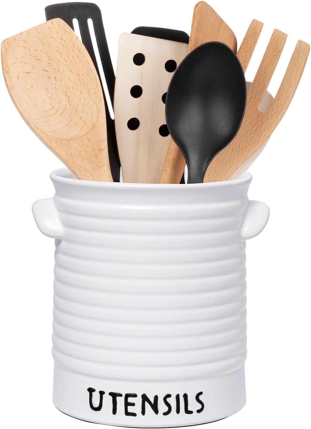 Karisky Kitchen Utensilhalter für Arbeitsplatten, 6,2 "grosser Keramikutensilien -Crock mit Korkmatt
