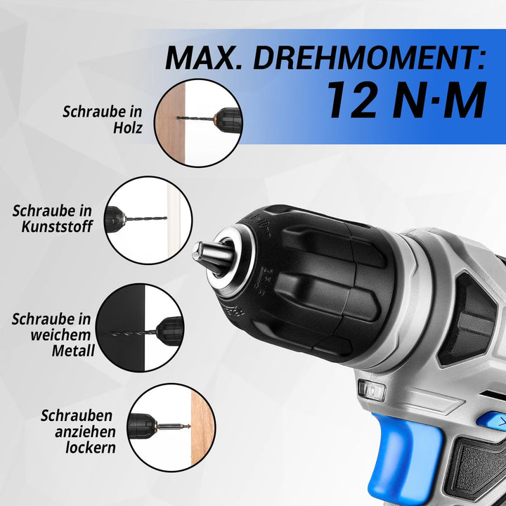 DEKO 126 Stück Elektrowerkzeug Combo Kits mit 8V Akku Bohrer, 10MM 3/8'' Keyless Chuck, Professionel