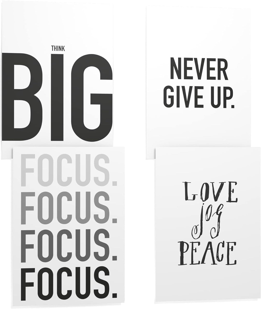 Papierschmiede® Premium Spruchposter Set 4er 50x70 cm (B2), Motiv: Think Big, Focus Leistung Motivat