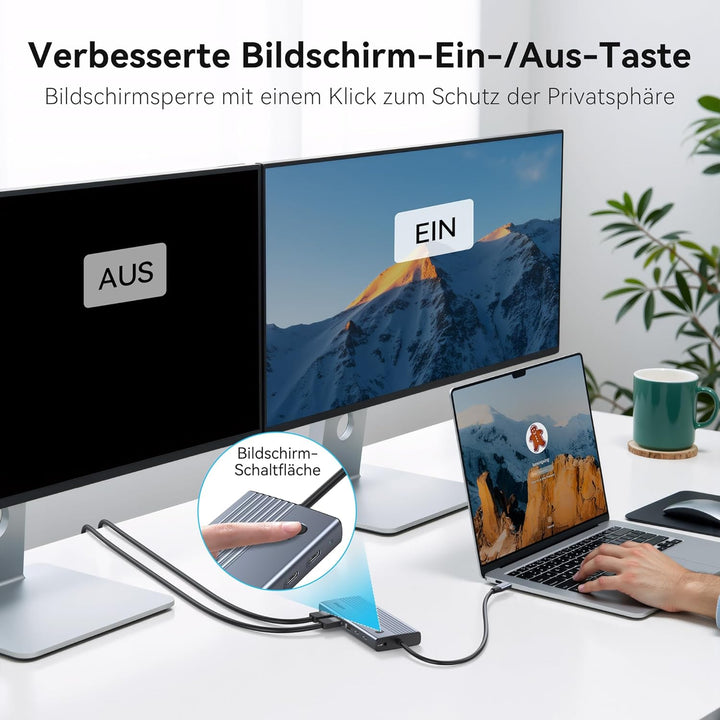 USB C Dockingstation Dual Monitor,Triple 4K Display USBC Dock, 15 in 1 Laptop Docking Station mit 2