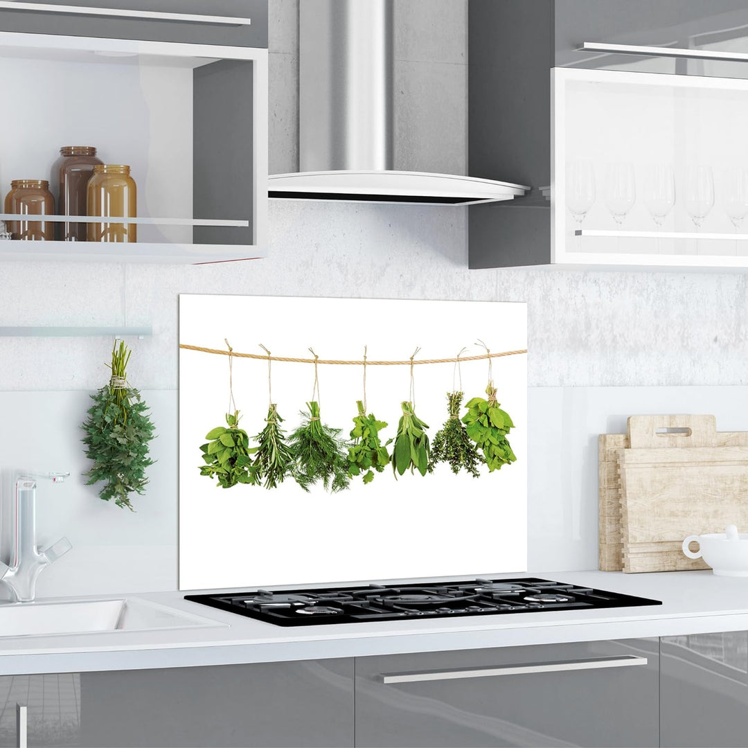 Eurographics Hanging Herbs 65x90 ESG-Küchenspritzschutz, Glas, Mehrfarbig, 90 x 65 x 0,5 cm