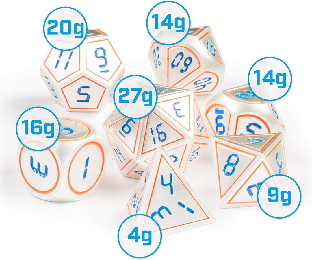 shibby 7 polyedrische Metall-Würfel für Rollen- und Tabletopspiele in Digital Optik D1 inkl. Aufbewa
