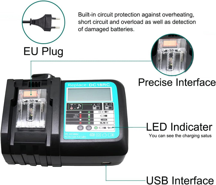 GOLEMON 3A 14.4-18V Ladegerät DC18RA DC18RC DC18RD DC18SC für 18V Makita BL1850 B BL1830 L1840B BL18
