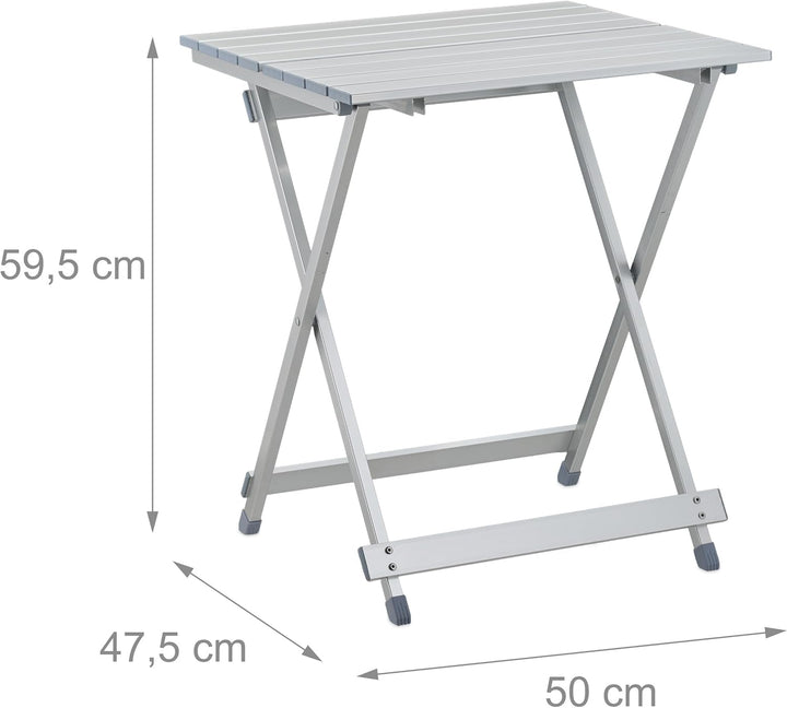 Relaxdays Klapptisch, wetterfest, Beistelltisch HBT: 61 x 49,5 x 47,5 cm für den Garten, robustes Al