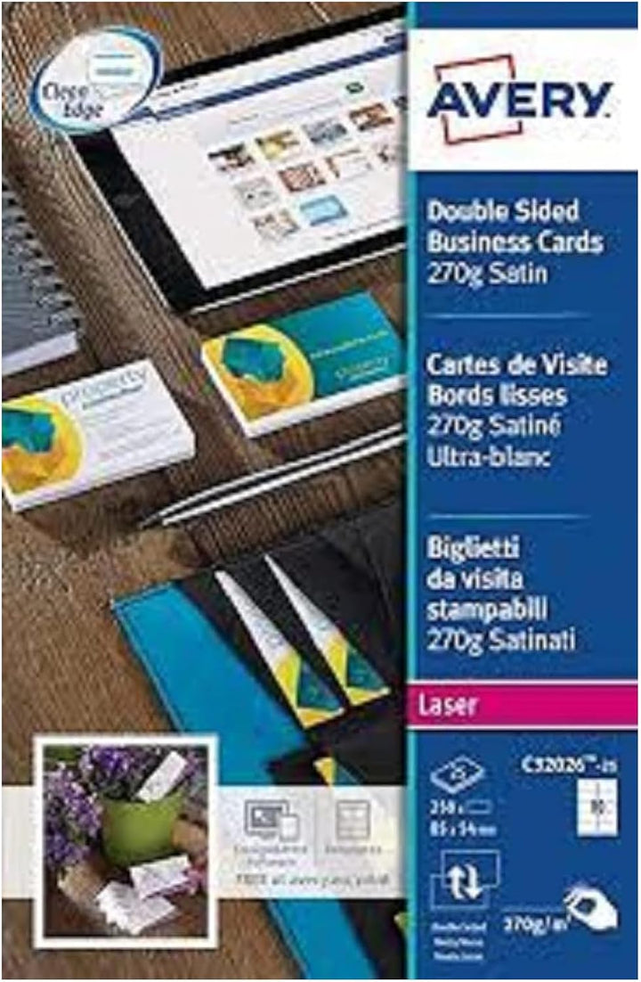 Avery C 32026–25-cartes Visitenkarten doppelseitig Satin 32026–25 250 Karten (C), 25
