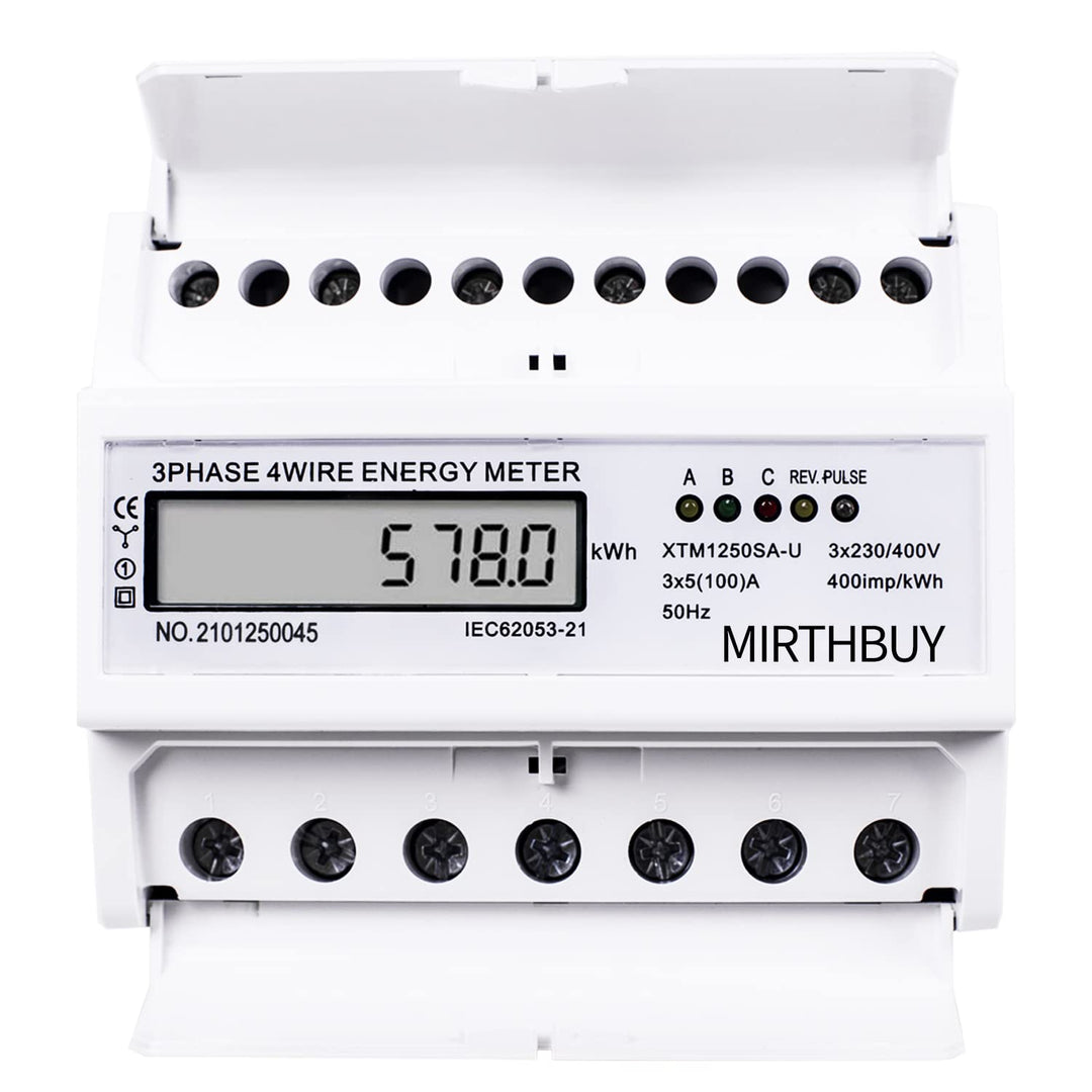 MIRTHBUY Digitaler Drehstromzähler Stromzähler mit LCD, 3-Phasen-4-Draht, Wechselstromzähler,Geeicht