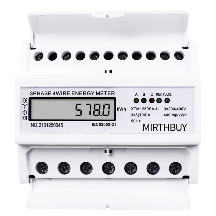 MIRTHBUY Digitaler Drehstromzähler Stromzähler mit LCD, 3-Phasen-4-Draht, Wechselstromzähler,Geeicht