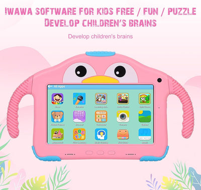 Kids Tablet 7 Zoll, Kinder Tablet WiFi Android 10, okulaku Lerntablett HD-Display, Quad Core, Blueto