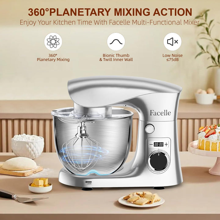 Küchenmaschine Knetmaschine 1500W | Facelle 5,5L &4,5L Teigmaschine Rührmaschine | Geräuscharm| 10+P