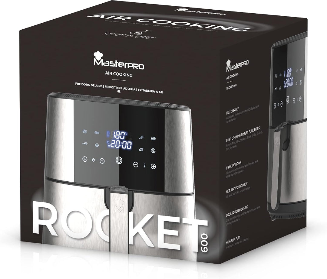 MasterPro Foodies - Fritteuse Ohne Öl, AirFryer XXL, 6L Fassungsvermögen und 1800W Leistung, 90% wen