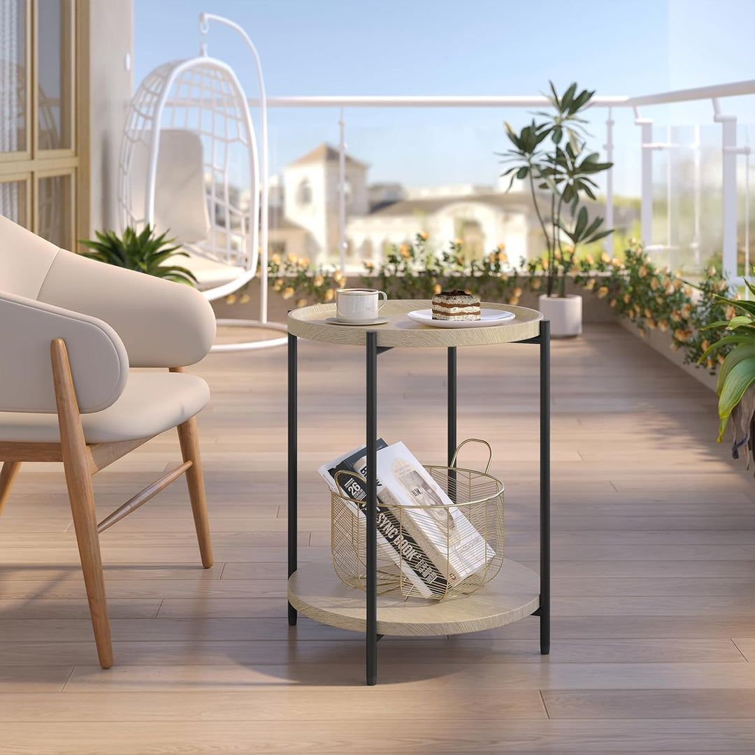 WOLTU Couchtisch rund, Beistelltisch mit 2 Ablagen, Wohnzimmertisch mit Abnehmbarer Tischplatte, Nac