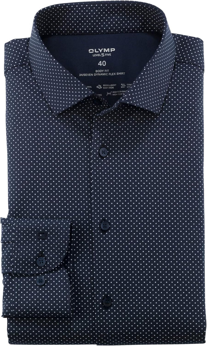 OLYMP Herren Businesshemd Level Five 24/Seven,Einfarbig,Body fit,Kent-Kragen 39 Marine 18, 39 Marine