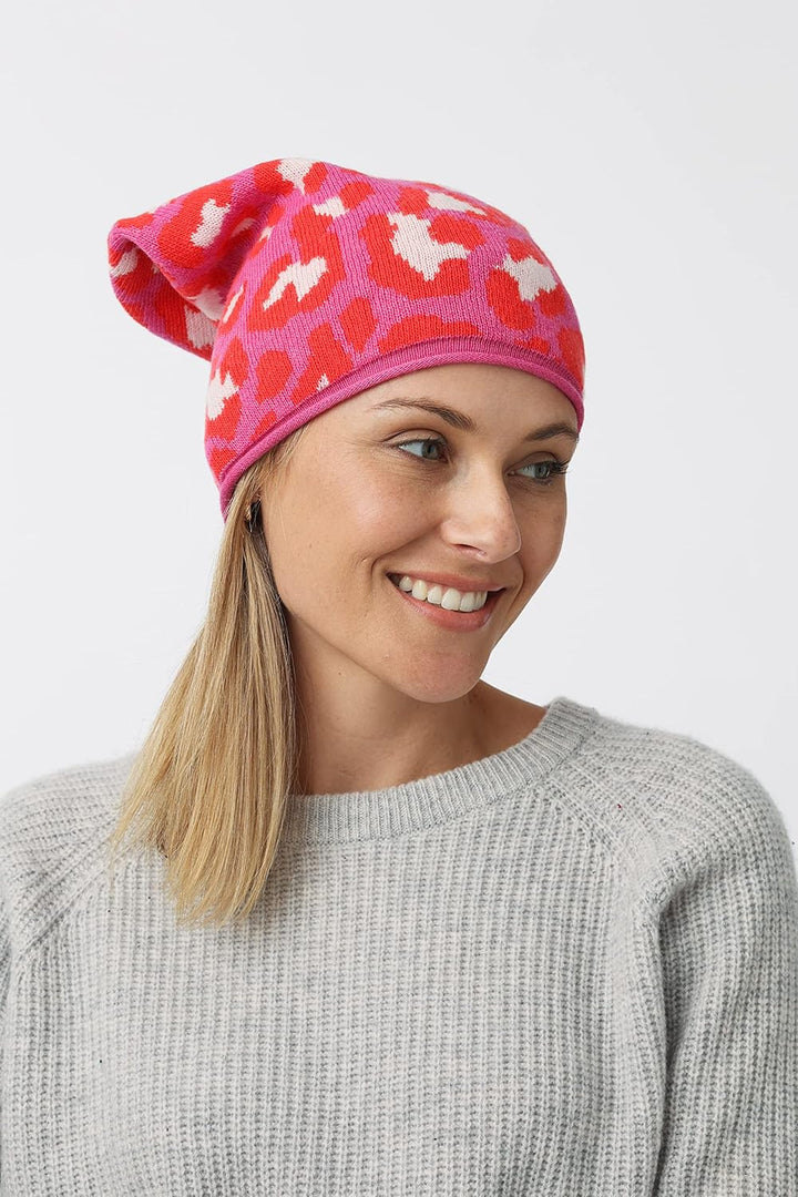 Zwillingsherz Slouch-Beanie-Mütze im Leo Designe mit Kaschmir - Hochwertige Strickmütze für Damen Mä