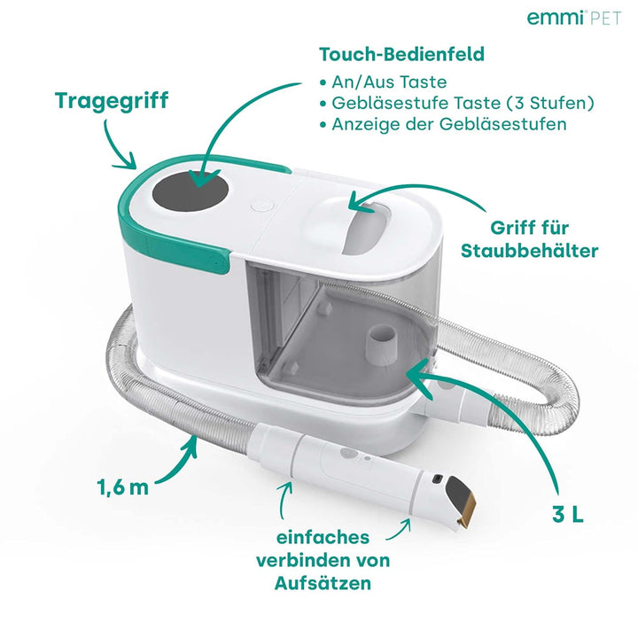 emmi-pet Grooming Kit Pro - 8in1 Hundeschermaschine | Dreifachnutzung mit Schermaschine, Kamm & Stau