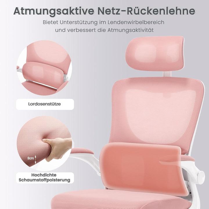 WOLTU Bürostuhl ergonomisch, Schreibtischstuhl Netzstoff, Drehstuhl höhenverstellbar, Schaukelfunkti