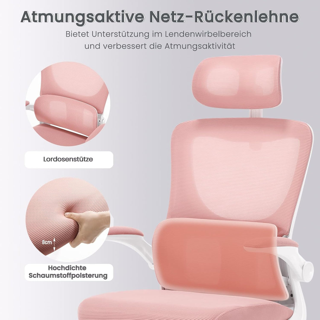 WOLTU Bürostuhl ergonomisch, Schreibtischstuhl Netzstoff, Drehstuhl höhenverstellbar, Schaukelfunkti