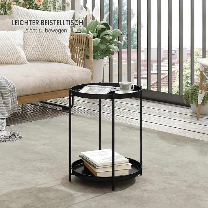 WOLTU Beistelltisch rund, Couchtisch mit Stauraum, 2 abnehmbare Tabletts, Wohnzimmertisch Nachttisch