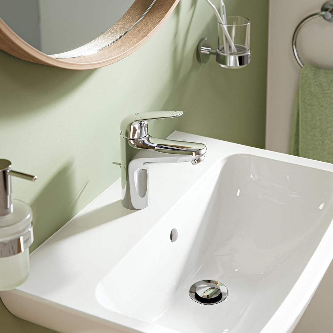 GROHE Swift - Waschtischarmatur (wassersparend, ~18cm hoch, inkl. Montagewerkzeug, Zugstange), chrom