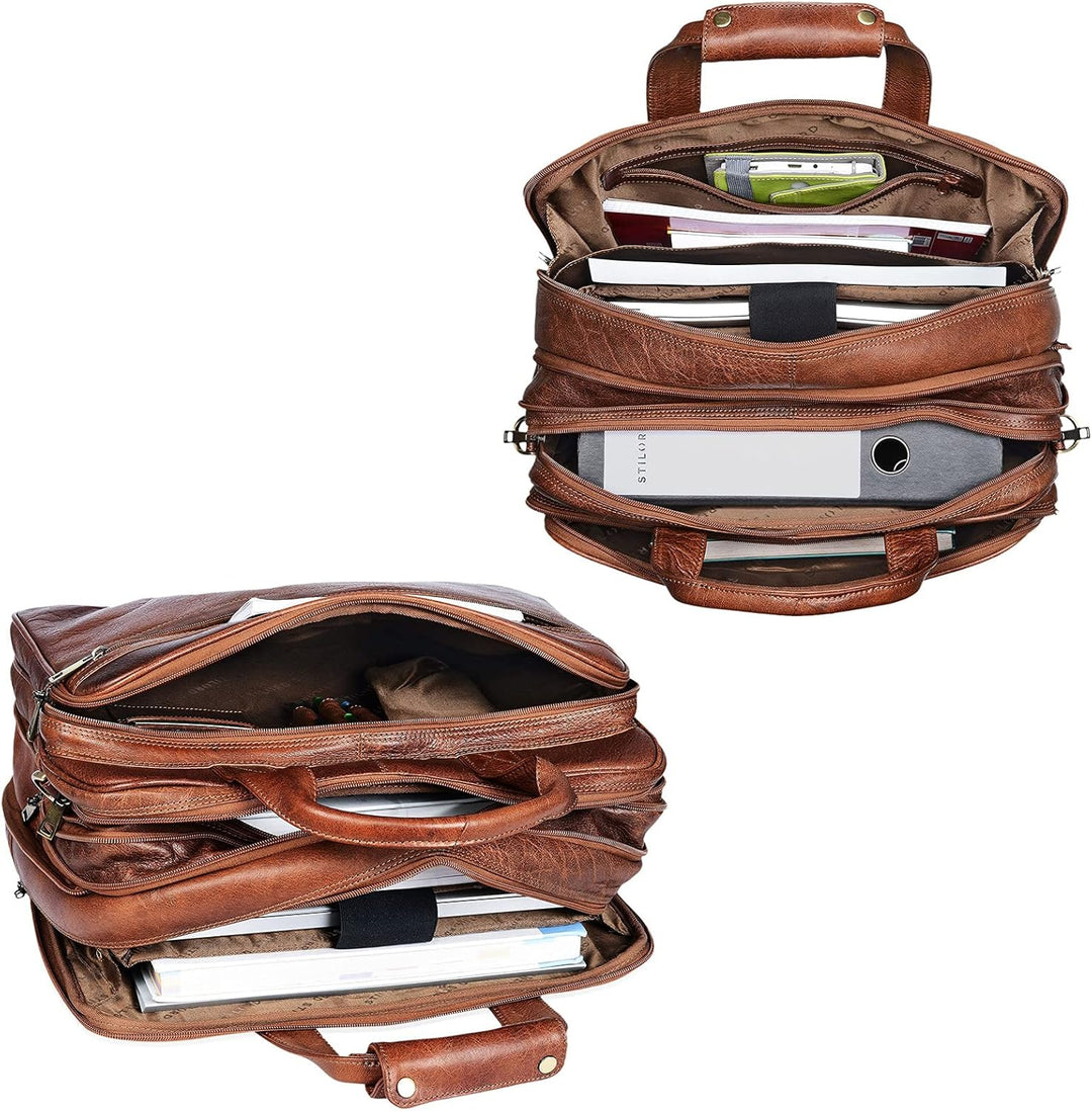 STILORD 'Leopold' XL Echtleder Aktentasche - der verbesserte Geheimtipp für Lehrerzimmer & Büro - Bu