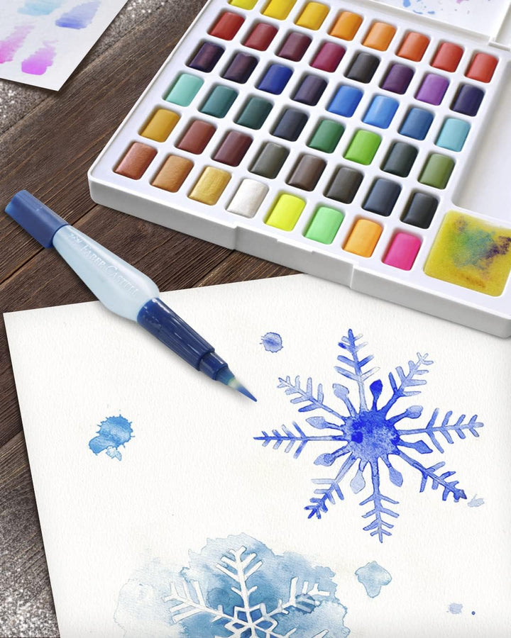 Faber-Castell 169748 - Aquarellfarben in Näpfchen, mit Mischpalette und Wassertankpinsel, 48er Etui