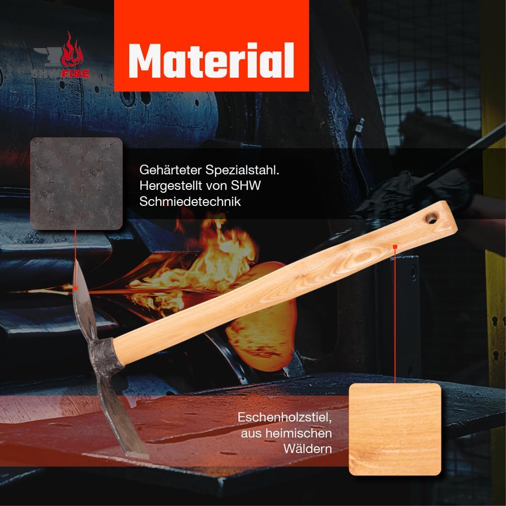 SHW-FIRE Handhacke, stabile geschmiedete Hacke für den Garten, Breit- und Herzblatt, 40cm kurzer erg