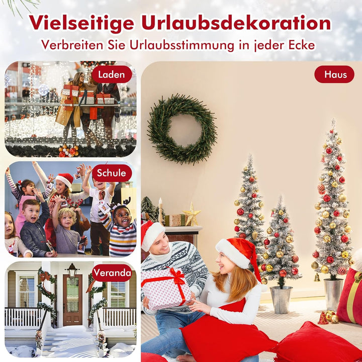 COSTWAY 3er Weihnachtsbaum Künstlich mit Schnee, 90+120+150cm, Tannenbaum Bleistift mit Sockel aus M