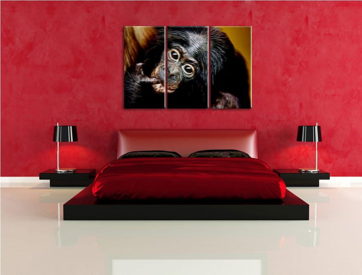 Dark süsses Orang-Utan-Junges Spezial 3-Teiler Leinwandbild 120x80 Bild auf Leinwand, XXL riesige Bi