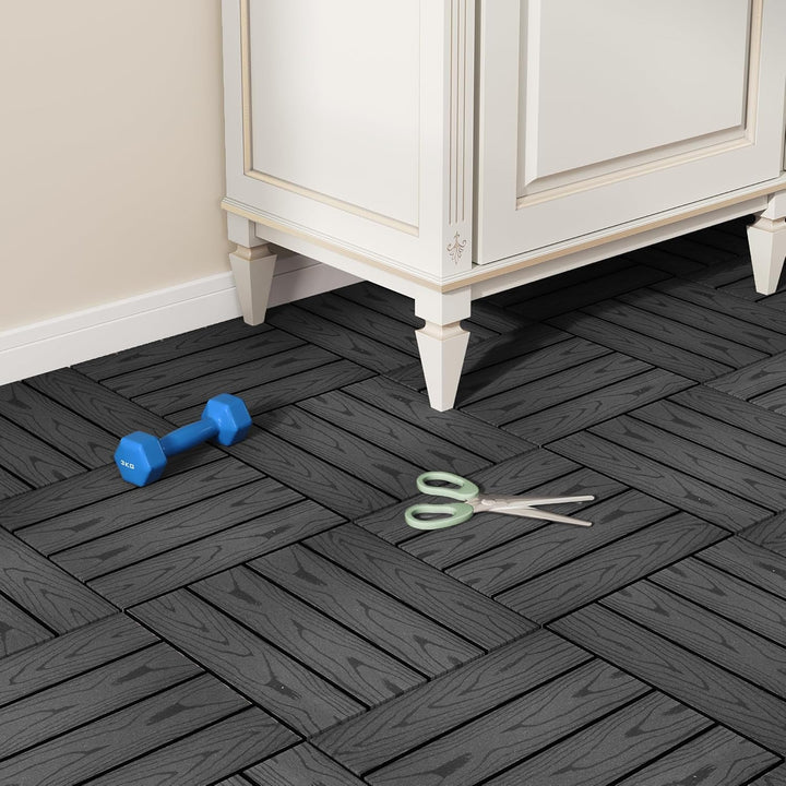 WOLTU WPC Terrassenfliesen Holzoptik Terrassendielen Fliese in Bodenbelag mit klicksystem, für Terra