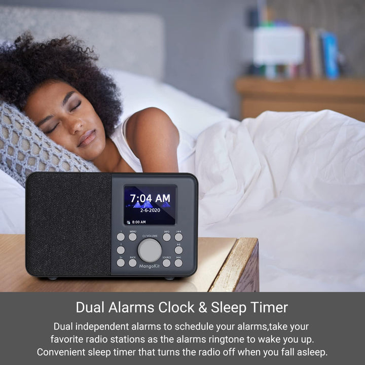 MangoKit MD3 DAB/DAB+ und UKW tragbares Digitalradio, Bluetooth-Lautsprecher, Kopfhörer, 40 voreinge