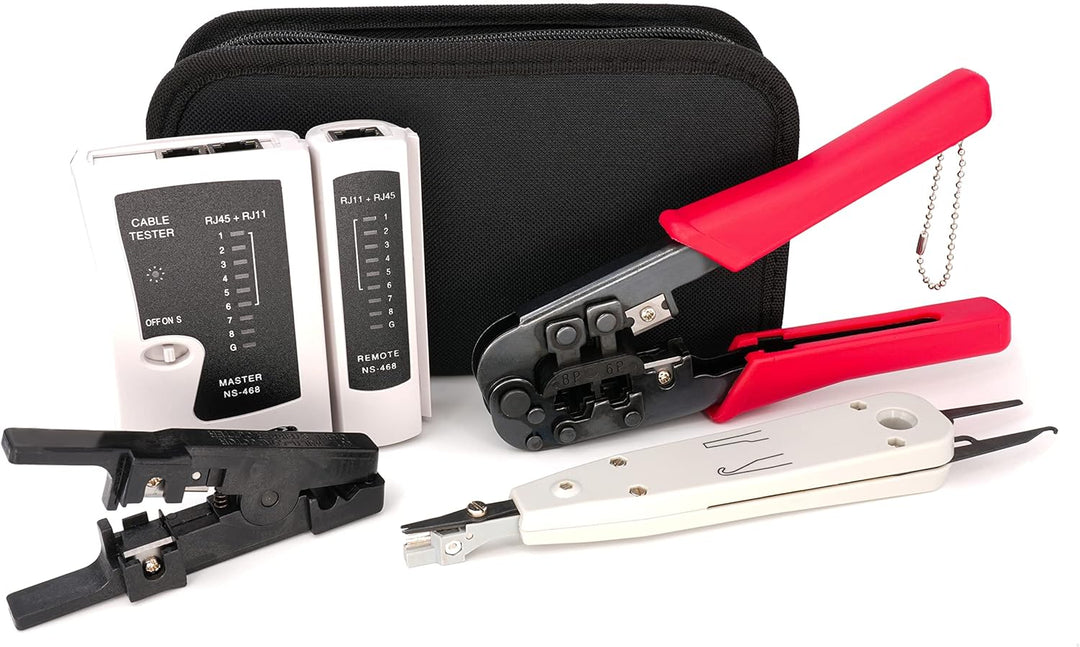 BIGtec Crimpzange RJ45 - Kabeltester Leitungs-Tester RJ 45 RJ11 RJ12 - LSA Anlegewerkzeug Auflegewer