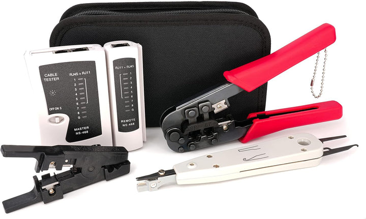 BIGtec Crimpzange RJ45 - Kabeltester Leitungs-Tester RJ 45 RJ11 RJ12 - LSA Anlegewerkzeug Auflegewer