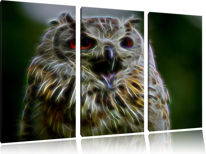 grosse Waldeule gähnt NewArt 3-Teiler Leinwandbild 120x80 Bild auf Leinwand, XXL riesige Bilder fert