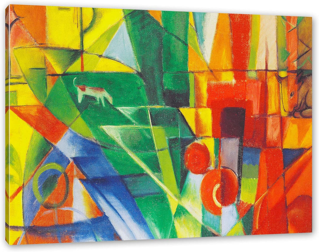 Generisch Franz Marc - Landschaft mit Haus Hund und Rind als Leinwandbild / Grösse: 100x70 cm / Wand