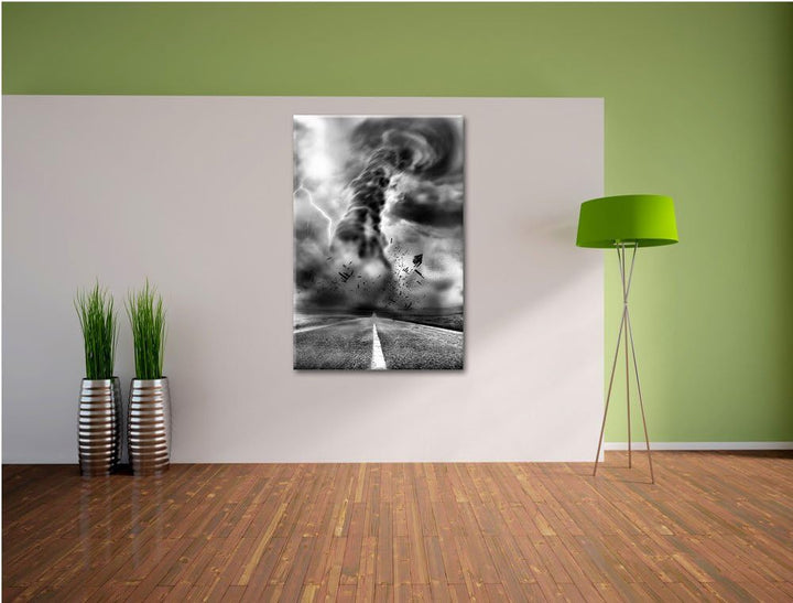 Pixxprint Wirbelsturm auf Highway / 100x70cm Leinwandbild bespannt auf Holzrahmen/Wandbild Kunstdruc