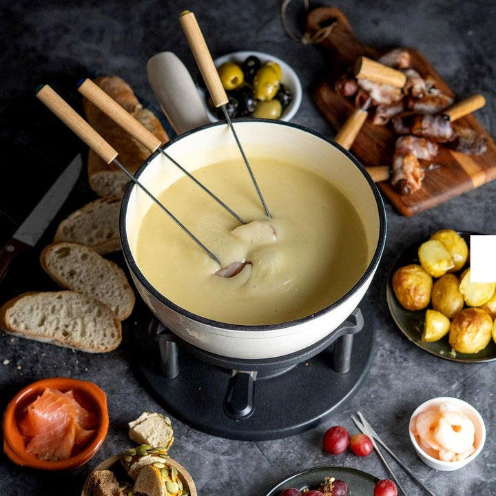 BBQ-Toro Gusseisen Fondue Set für 6 Personen | 2 Liter | Fondueset 9 teilig mit Brenner und Gabeln |