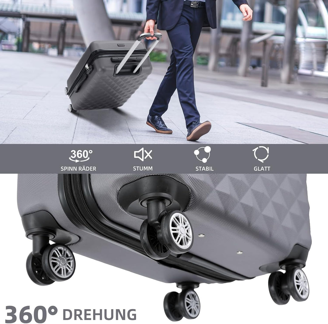 BEIBYE Zwillingsrollen 2066 Hartschale Trolley Koffer Reisekoffer Gepäck M-L-XL-Set (Business Grey,