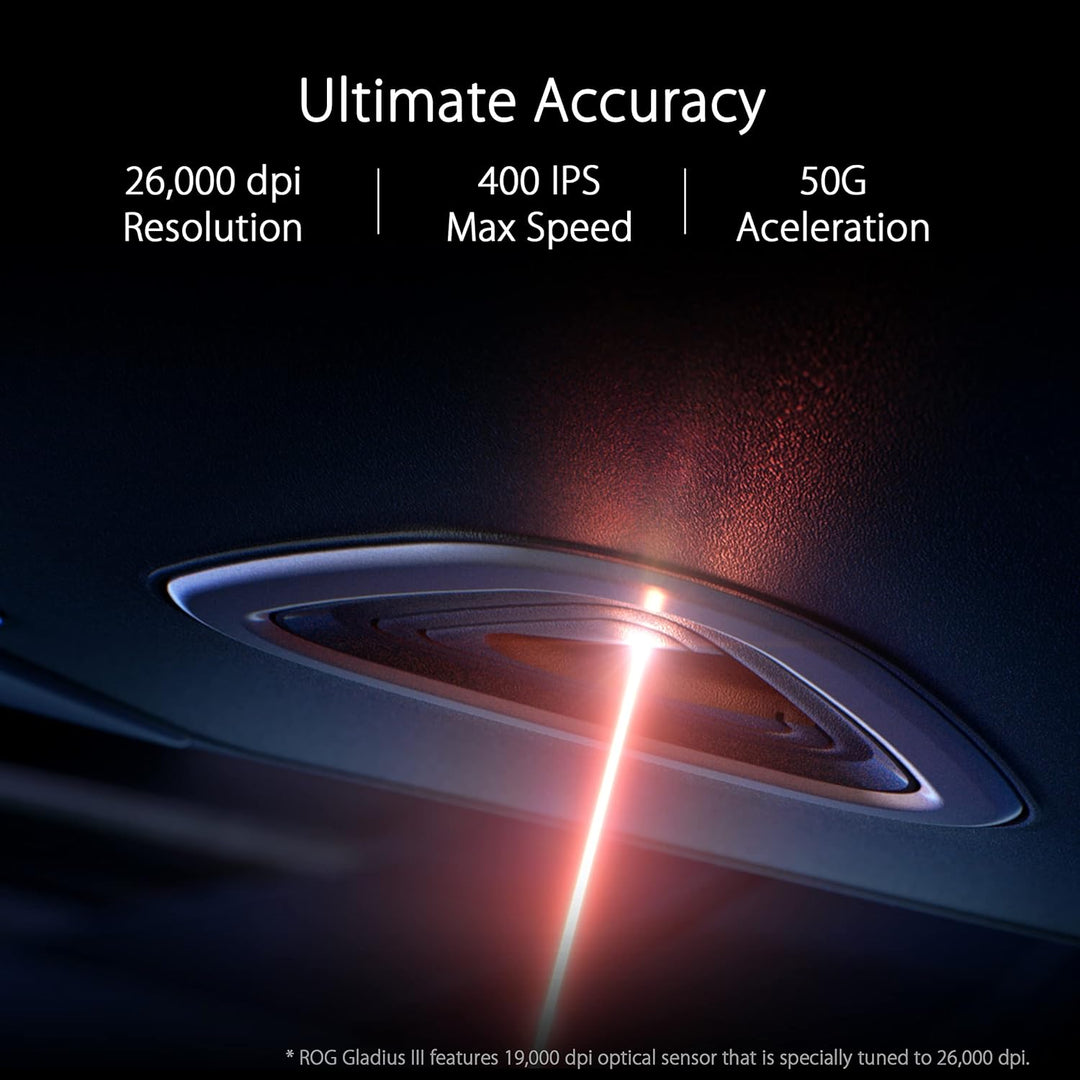ASUS ROG Gladius III asymmetrische FPS-Gaming-Maus (19.000 DPI-Sensor (bis zu 26.000 DPI skalierbar)