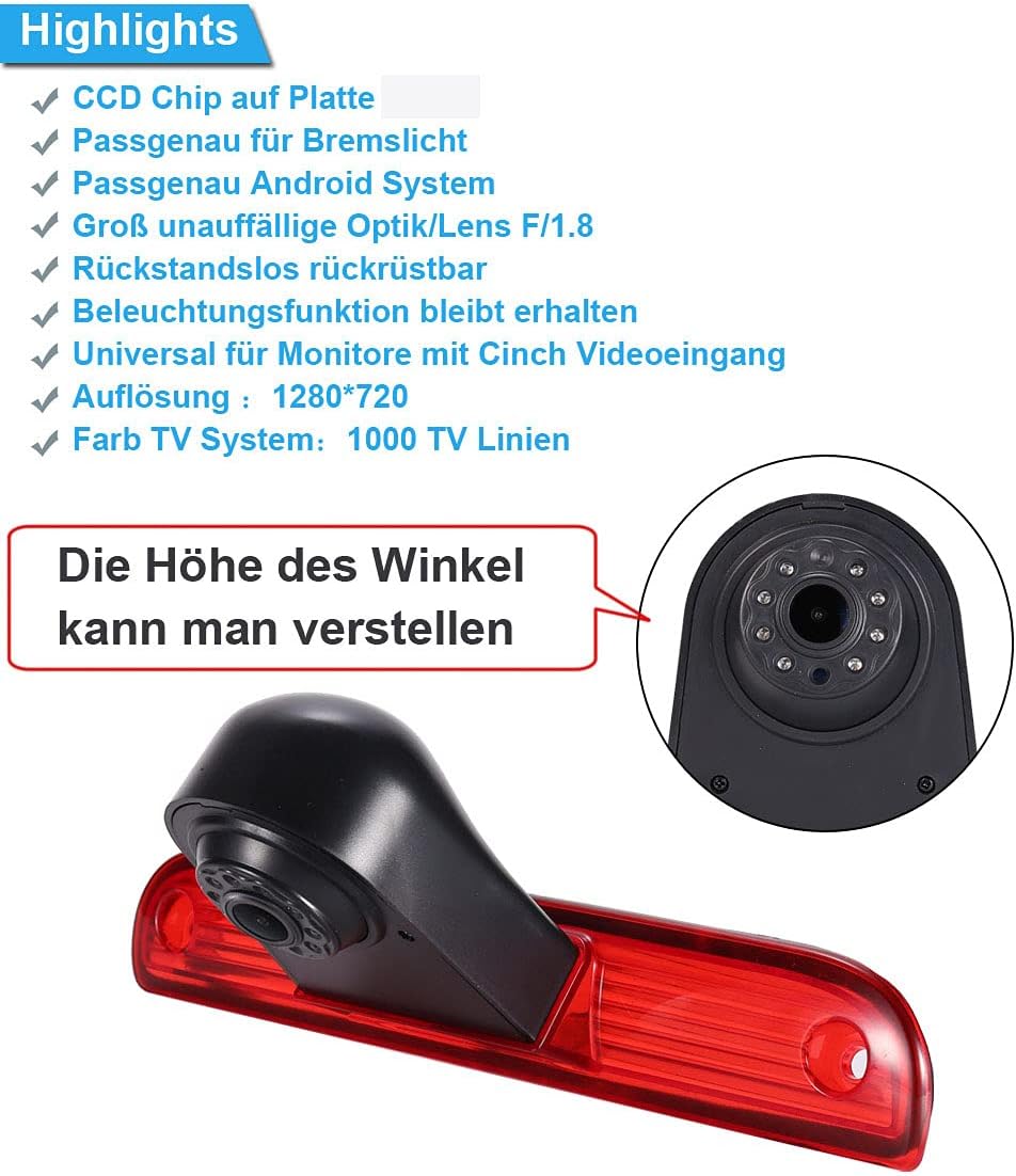 1280*720 Pixel Third 3rd Bremsleuchte Rückfahrkamera Bremslicht Rückansicht Wasserdicht replacement