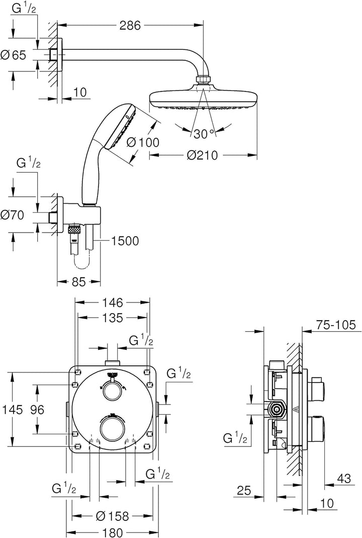GROHE Grohtherm - Brause- und Duschsystem (Komplettset, inkl. Thermostat, Rapido SmartBox, Kopfbraus
