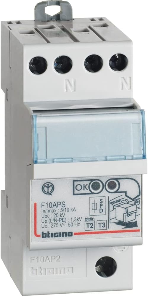 Bticino f10ap2 btdin Serie Limiter SPD Autoprotetto Surge, 2P 10 KA, Grau