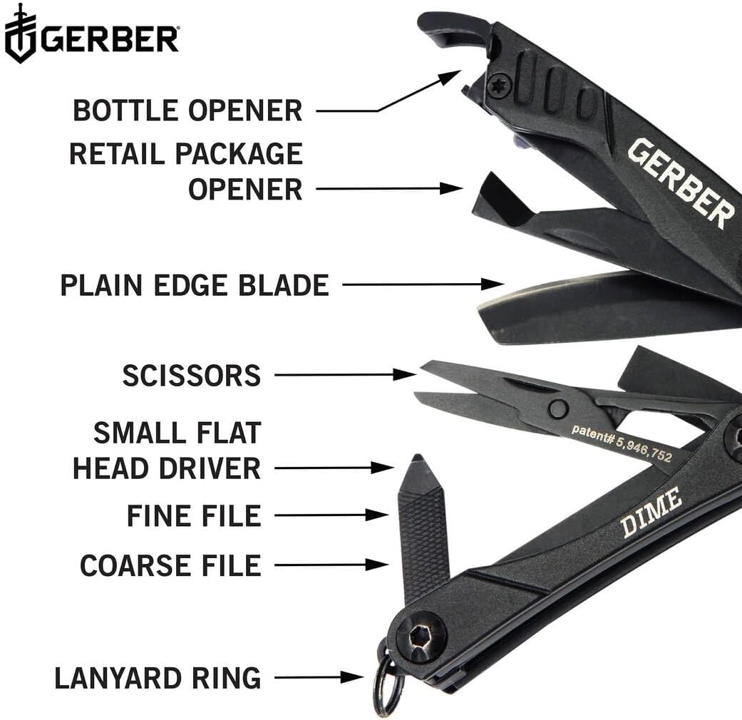 Gerber Multifunktionswerkzeug mit 12 Funktionen, Dime Pocket Multi-tool, Schwarz, 1014030 Schwarz (U
