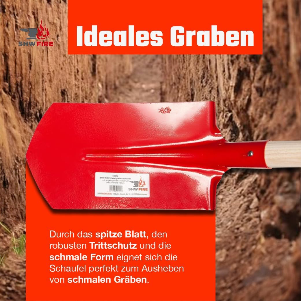 SHW-FIRE Kabelgrabenschaufel, 30x16cm, robuster Spezialstahl, Trittschutz, Profi Grabenschaufel
