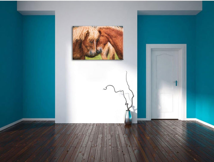 Pixxprint Zwei schmusende Pferde Kunst als Leinwandbild/Grösse: 100x70 / Wandbild/Kunstdruck/fertig