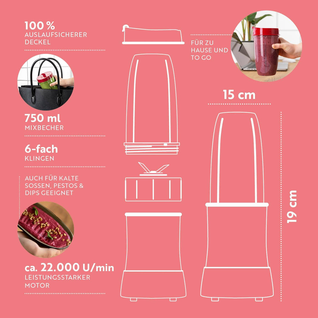 GOURMETmaxx Smoothie Maker & Standmixer 11tlg. Set - 1000W & 22.000 U/min | Elektrischer Mixer 700ml