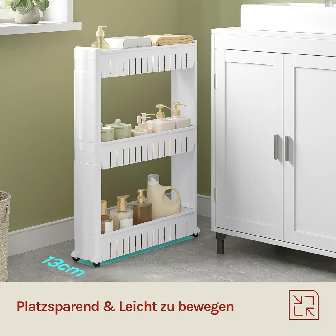 WOLTU 3 Ablagen Nischenregal Küchenregal Schrank Schieberegal schmaler Rollwagen, Nischenwagen Küche