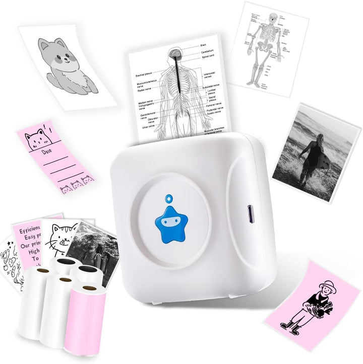 vretti Mini-Drucker TP2-Y Pocket-Drucker, Mini-Thermodrucker kompatibel mit Android & iOS, Sticker-D