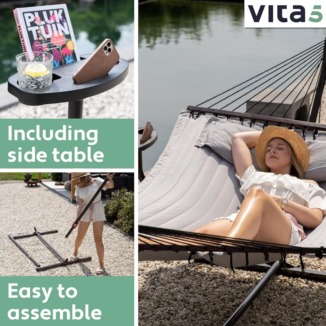VITA5 Hängematte mit Gestell und Tisch - Hängematte Outdoor für den Garten, Pool & Balkon - Grosszüg